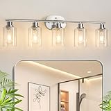 Unicozin Bathroom Light Fixtures, 5 Light Vanity Lights for Bathroom, Brushed Nickel Wall Lamp with Clear Glass for Mirror, Living Room, Hallway, Cabinet, E26 Base