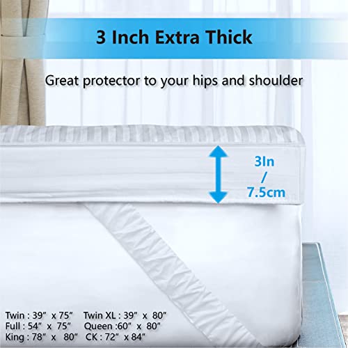 3 Inch Extra Thick Plush Queen Mattress Topper With 100% 250Tc Jacquard Cotton Cover & Down Alternative Microfiber Filling, Mattress Protector With Elastic Band For 6-22" Mattress, Machine Washable #TOP4