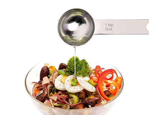 Livelab Measuring Spoons, 18/8 Stainless Steel Stackable Spoon Set of 4 Piece, Portable Metal Measuring Tools Kit, Measurement Dry and Liquid Ingredients for Baking Cooking
