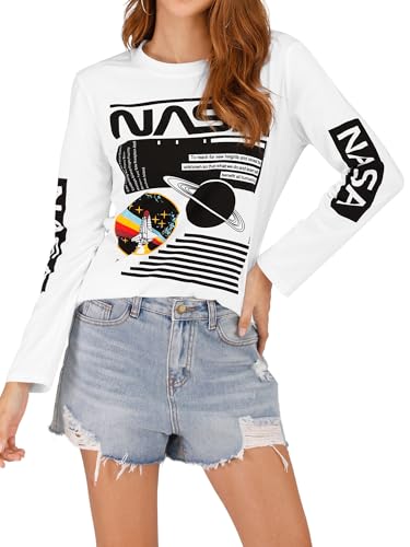 Ezcosplay Crew Neck Long Sleeve NASA T-Shirt Letter Printed Shirt Graphic Tee Tops for Women3