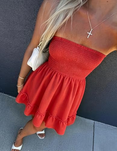 Image of EG CHRIS G Summer Dresses for Women Strapless Tube Top Mini Dresses Beach Boho Sundress 2025