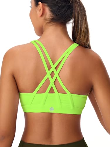 Image of Women's Strappy Sports Bras Light Compression Crop Criss Cross Back Padded Workout Yoga Bra Supportive U Neckline