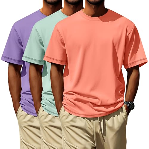 Image of Neer 3 Pack Big and Tall T-Shirts for Men L-7xl Tops | Large Casual Stretch Workout Tees, Short Sleeve Crewneck Oversized Shirts, Classic Summer Outfits, Comfy Basic Loose Clothes