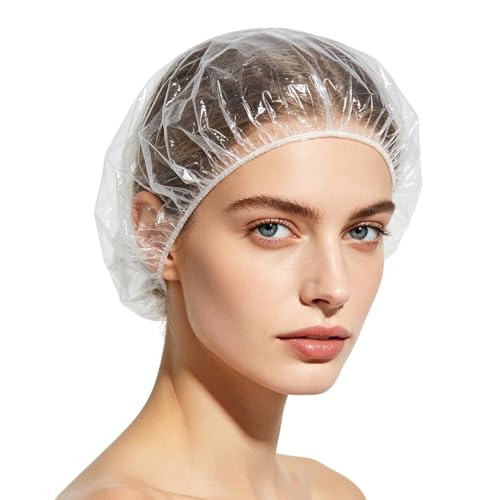 SAVVYLIFE 140 Pcs Disposable Shower Caps Plastic Elastic Shower Caps for Women Kids Girls Waterproof Disposable Hair Caps for Hair Treatment Salon Spa Travel Home Use Hotel