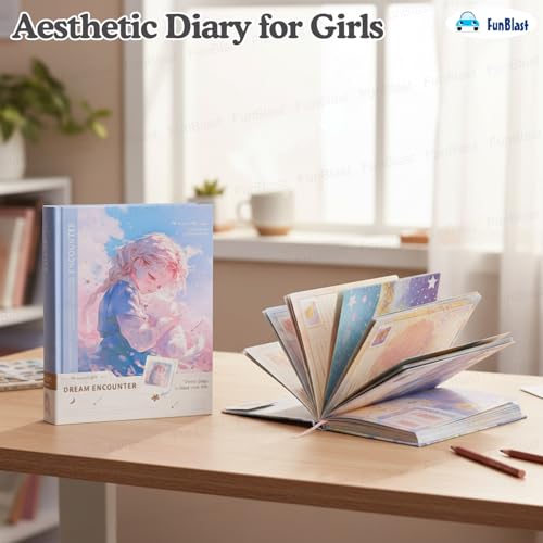 Image of FunBlast Aesthetic Diary for Girls - Dream Encounter Notebook Diary, Cute Kawaii Stationery, Colorful Pages Travel Diary for Kids & Adults (A5 Size; 192 Pages) (Blue-Random)