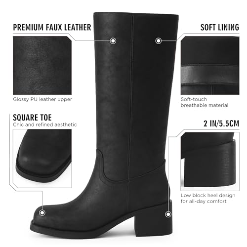 Image of Adolilove Mid Calf Boots for Women Chunky Block Low Heel Square Toe Comfortable Casual Trendy Stylish Boots