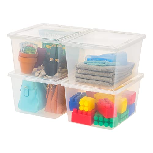 Image of IRIS USA 4-Pack Storage Bins with Lids, 25 Quart, Clear Stackable Containers Box Organize Shoes Closet Shelves Clothes Blankets Towels - BPA-Free Plastic