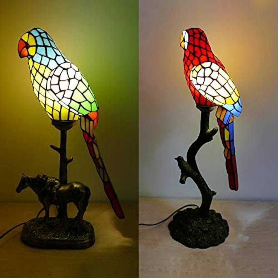 オウムのステンドグラスランプ Amazon.co.jp : ティファニースタイルテーブルランプステンド