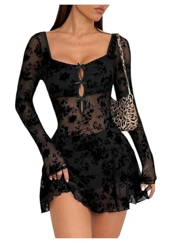 Milumia Women's Floral Lace Cut Out Mini Dress Sexy Long