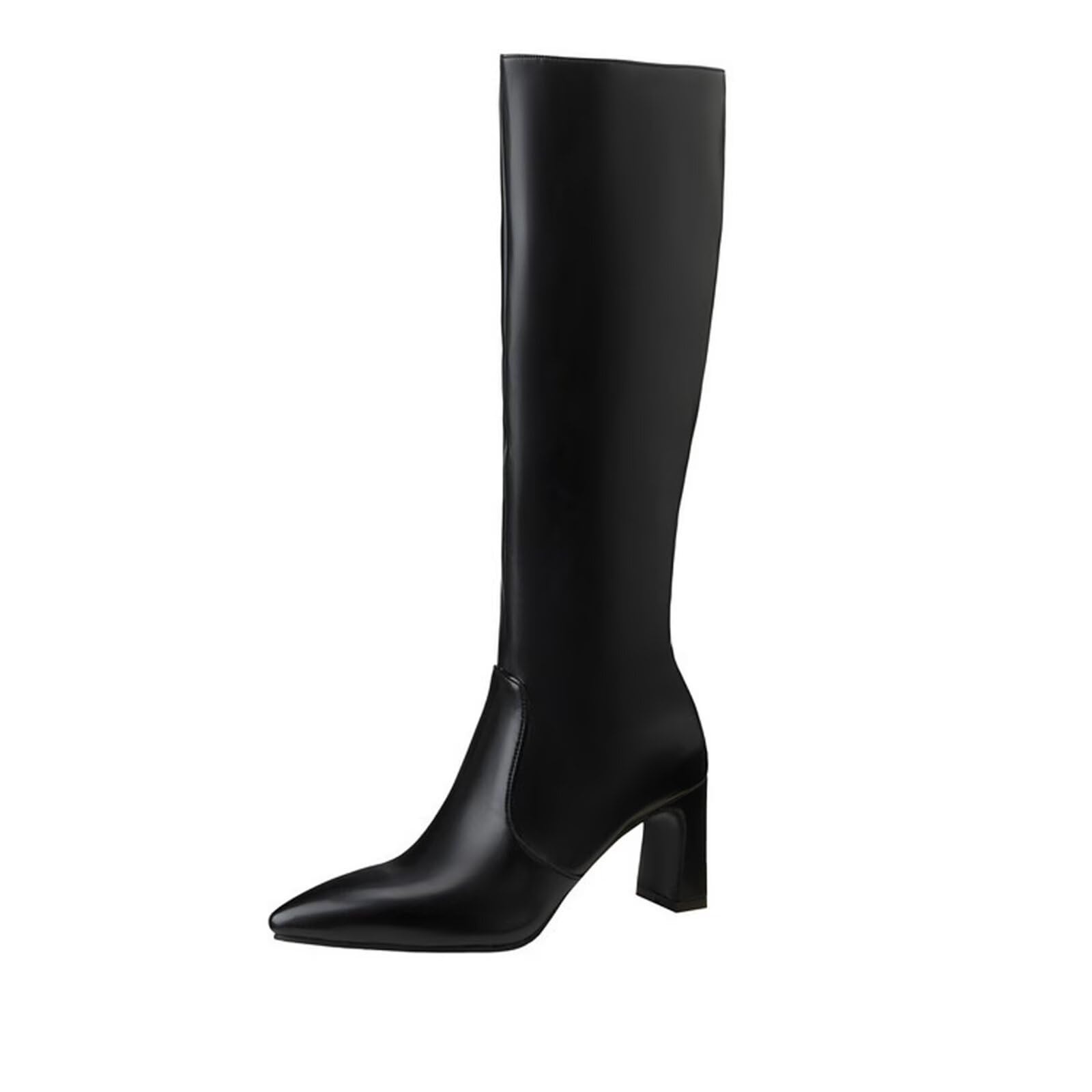 Generico Stivali Ginocchio Donna Tacco Largo Stivali A Punta 8cm Heels