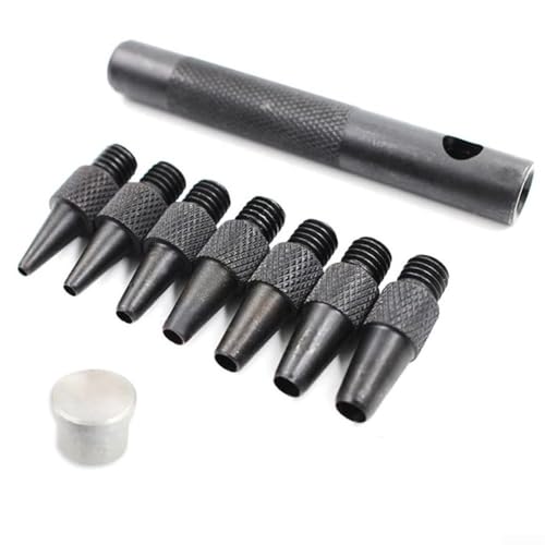 Lot de 9 poinçons pour cuir avec têtes remplaçables de 2 à 5 mm pour ceintures, sangles, selle, bricolage, rivets et œillets, acier