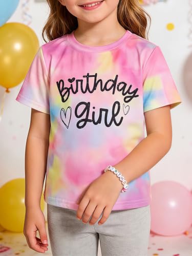 Image of Girls' Birthday Girl Letter Print T-Shirt with Bracelet, Pink, Size 4-12Y, Short Sleeve
