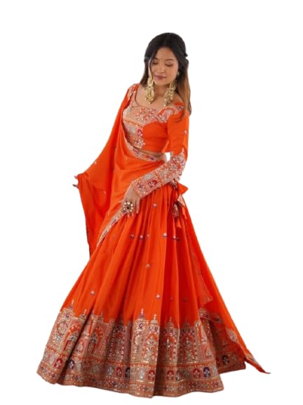 Women's Premium Embroidered Chinon Silk Lehenga Choli with Dupatta | Heavy Zari & Thread Work | Wedding, Festive-image-33