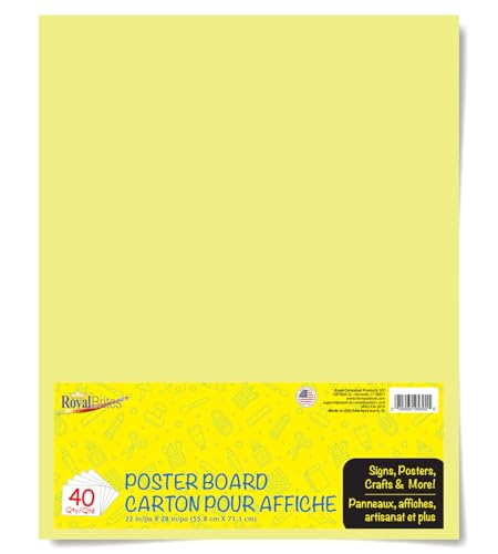 Royal Brites Yellow Poster Board 22 x 28 Inches - 40 Sheets Multipack - Ideal for School Projects, Presentations, Signage - Posterboard, Durable and Bright - Bulk Pack for Arts and Crafts