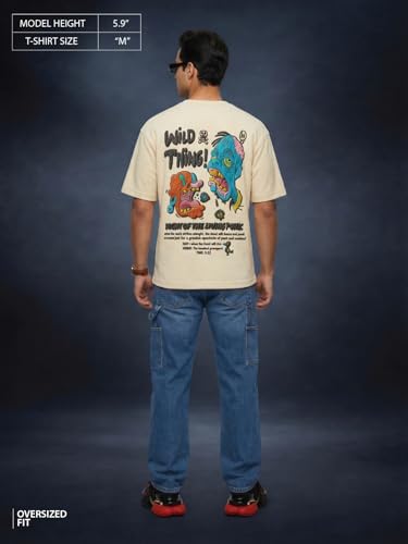 Image of Veirdo Oversized Baggy Fit Drop Shoulder Graphic Printed Design Half Sleeve T-Shirt for Men (Available Sizes: S to 2XL)