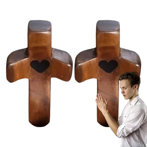 Zasdvn Croce in Legno Intagliato, amuleto Mano, Legno d'ulivo con Croce Mano, Texture Liscia, Formato Tascabile, Croce d'Amore intagliata Mano in Legno con Cuori, Croce per Amici, pregare,