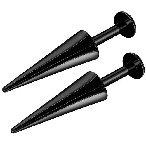 2Pcs Black Anodized 14g 5 16 8mm labret Earring Studs Piercing Jewelry Cartilage Monroe Tragus Lip Spiderbite 17mm Cone M2332
