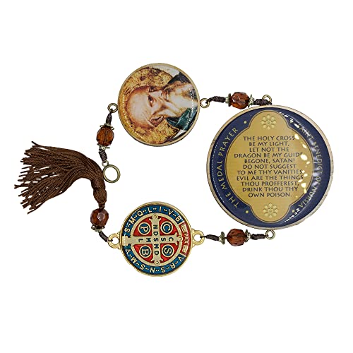 Medaille für die Wanddekoration, Motiv: Heiliger Benedikt, Metall, Schnur und vollfarbiges Kunstharz, Heiliger Benedikt der Nursia, katholische Dekoration, Geschenk zur Erstkommunion und Konfirmation Cover