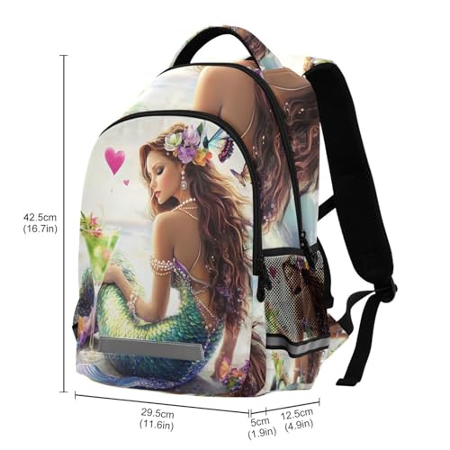 UMIRIKOKids Mermaid Beach Colorful Flowers Purple Green Blue Shells Backpack for Boys Girls,School Elementary Bookbags with Chest Clip 202c10363