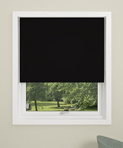 DEBEL Blackout Roller Blind, Uni, Fabric, Black, 140 x 175 cm