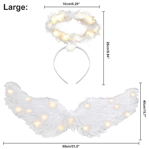 Ptesuply Angel Wings, Light Up Angel Wings and Halo with LED Lights, 3 Light Modes - Image 3
