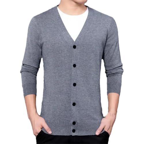 Men's Cardigan Sweaters V-Neck Korean Basic Solid Color Long Sleeve Knit Sweater