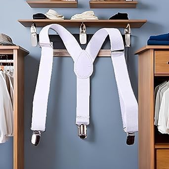 2pcs White Girls Boys Suspenders Braces, Adjustable Clip on Y-Back Elastic Suspenders with Metal Clips for Boys Girls, for Adjustable - Elastic Y Shape Suspender
