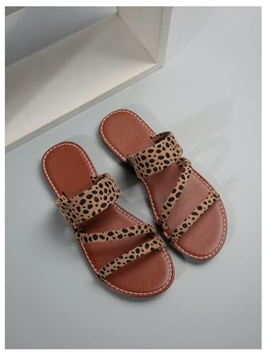 Verdusa Women's Leopard Print Strappy Summer Flat Sandals Slip On Slides2