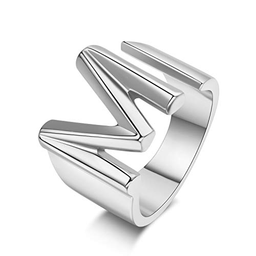 M Initial Ring Silver Letter Rings for Women Adjustable Chunky Silver Rings Silver Initial Rings for Women Bold Initial Jewelry