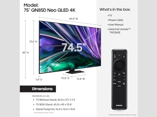 Image of Samsung 75-Inch Class QLED 4K QN85D Series Mini LED, Neo Quantum HDR Smart TV w /Dolby Atmos, Object Tracking Sound Lite, Real Depth Enhancer Pro, Alexa Built-in (QN75QN85D, 2024 Model)