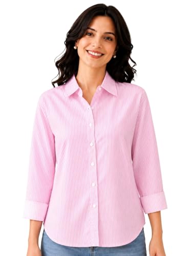 Image of Cotton Striped Shirt for Women with Long Sleeves, Ultra-Soft Cotton Blend, Regular Fit Womens Stylish Casual Shirt, Formal, Party, Beach, Summer Wear