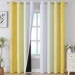 VEHEDE Gradient Blackout Curtains for Living Room and Bedroom, Ombre Thermal Insulated Noise Reduction Eyelet Drapes for Home Decor, W52 x L84 Inch, Yellow and Greyish White, 2 Panels