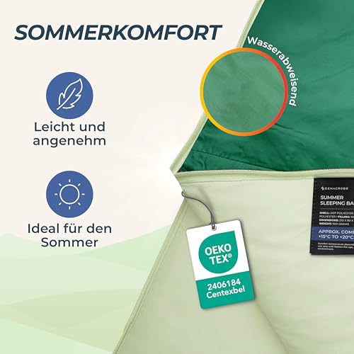 Schlafsack Erwachsene Kinder Sommerschlafsack 100GSM 900g Grün – Ansicht 4