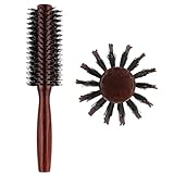 1 Pcs Boar Bristle Round Brush Small Round Hair Brush Anti Static Quiff Roller Hair Comb Mini Circle Brush with Wooden Handle Styling Roller Brush for Blow Drying Straightening Curling Wet Dry Hair