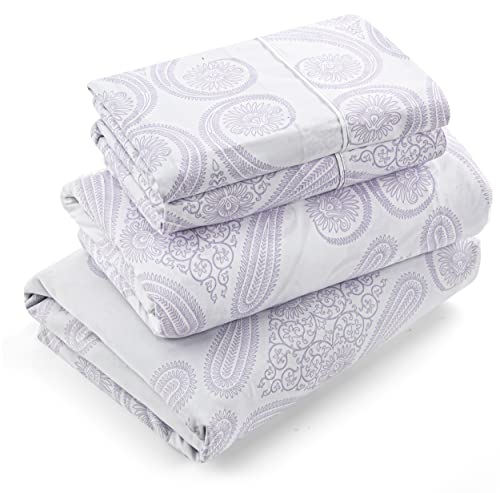 Utopia Bedding King Sheet Set, Soft Microfiber 4 Piece Bed Sheets with 16" Deep Pocket - Easy Care Brushed Microfiber (Paisley - Lavender)