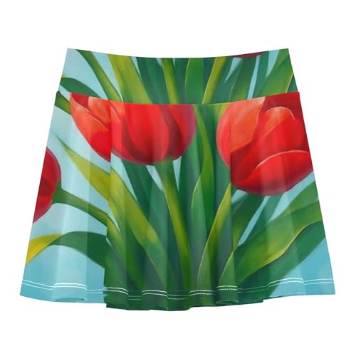 Girls' Shorts Athletic Skorts Red Tulips Tennis Skirts Toddler Cute Comfy Pleated Skort 3t