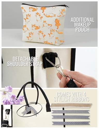 Bolso tote de lona con diseño de gato naranja para mujer, con cierre de cremallera superior y correa para hombro, ideal para cumpleaños, Día de la Madre y Navidad miniatura 4