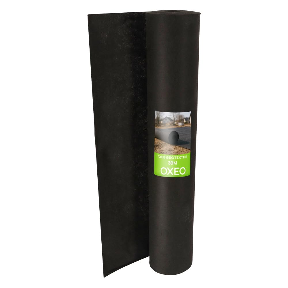 Oxeo Toile géotextile Longueur 30Mx1M - Densité 150g/m² (Noir)