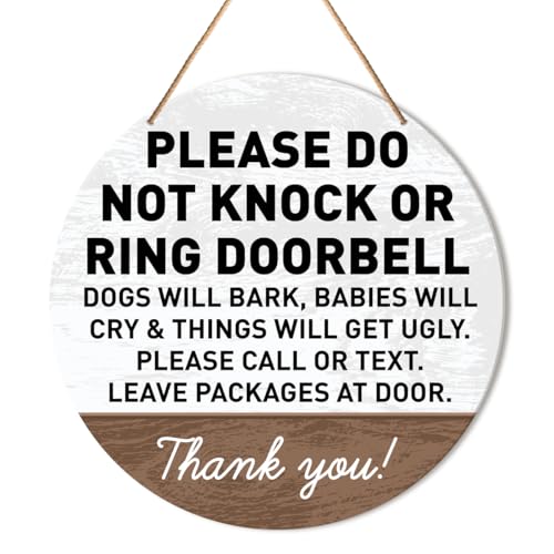 Image of Do Not Knock or Ring Bell Door Sign, Baby Sleeping Sign Hanging Sign Decor Rustic Wall Decorations Do Not Disturb Wood Sign for Front Door, Entryway, Porch, New Mom Gift