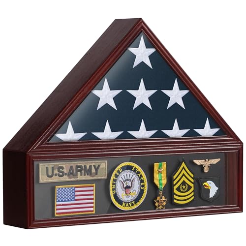Flag Case for 3x5 American Flag Display Mahogany Military Medal Shadow Box