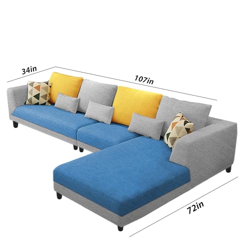 Image of Galib RHS 6 Seater L Shape Sofa Set for Living Room (Turquise Grey Fabric) Premium Fabric Sofa