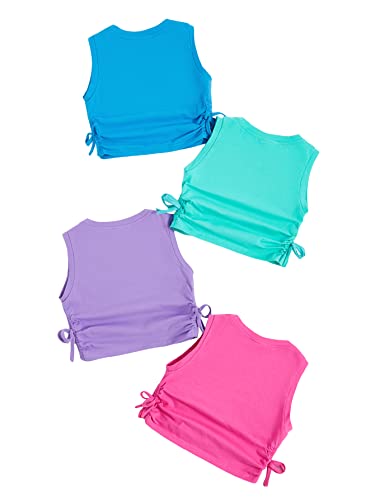 Milumia Girl's 4 Pack Ruched Knot Side Solid Round Neck Sleeveless Crop Tank Tops Multicolor 11-12 Years #TOP1