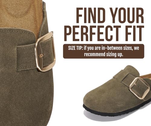 Image of Project Cloud 100% Genuine Leather Clogs for Women Shoes - Memory Foam Insole, Non-Slip & Natural Cork Footbed Arch Support Big Buckle Womens Clogs and Mules Footwear (Manchester)