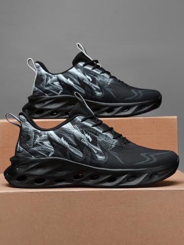 Sports Fashion Running Shoes, Mesh Athletic Sneakers with Gradient Design, Black White Blue Colors, Breathable Comfort2