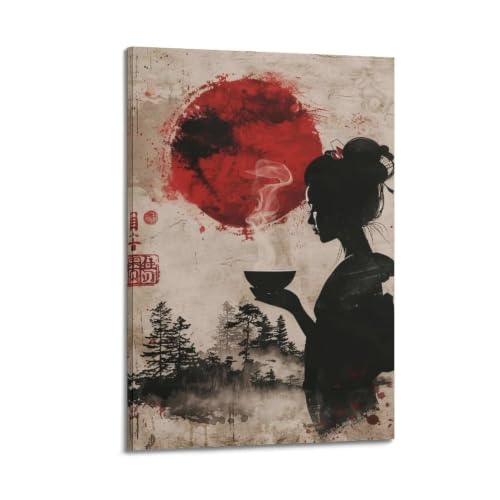 Poster Geisha Ukiyo-E vintage 20x30 cm encadré pour salon