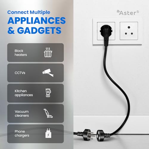 Image of Aster Single Outlet Socket Extension Board - 10A Expandable Electric Extension with 3M Heavy Duty Long Wire Cord for Indoor Outdoor Use (Black) (3 Meter)