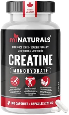 miNATURALS Creatine Monohydrate Pills For Men and Women - 4350mg Per Serving - Made in Canada Supplement for Muscle Growth, Increased Strength, Enhanced Energy Output, and Improved Athletic Performance - 300 Capsules