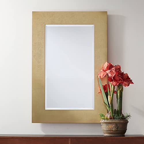 Noble Park Jeneva - Espejo de pared rectangular decorativo para tocador, moderno cristal biselado brillante, marco de madera de hoja dorada de 27 pulgadas de ancho para baño, dormitorio, sala de estar
