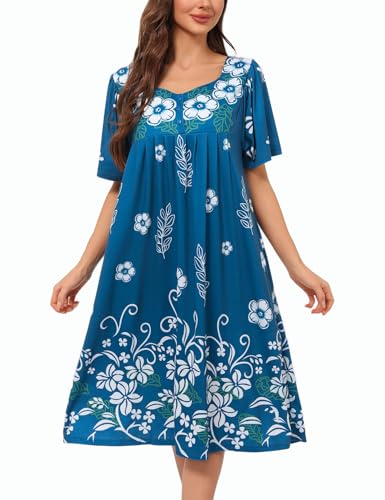 Marvmys Women House Dress with Pocket Mumu Nightgowns Short Sleeve Moomoo Dresses Sleepwears