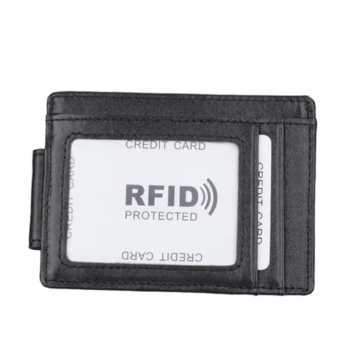 Genuine Cow Leather Slim Minimalist Wallet with Magnetic Money Clip for Men, RFID Blocking Front Pocket Card ID Holder (Black)